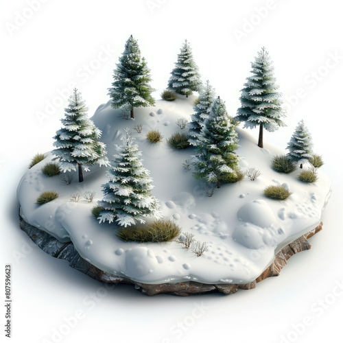 3D winter nature  with pine tree model. Generative AI technology.