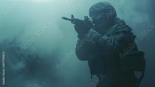 Soldier in tactical gear holding Assault rifle