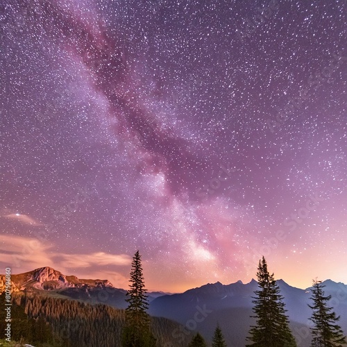 sunset in the mountains A celestial spectacle unfolds overhead  as the night sky comes alive with a dazzling display of stars and constellations 