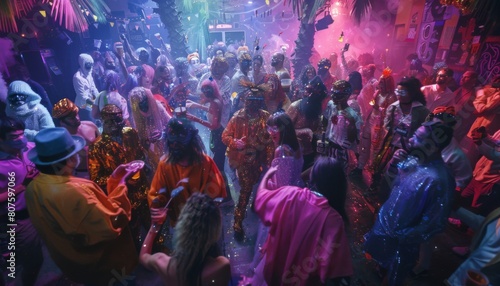 partying at a freaky nightclub party, lots of weird food and drinks, trippy party scene