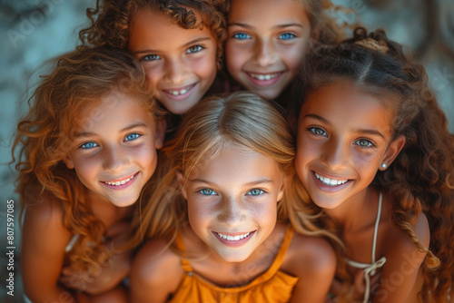 Close up of pre-teen friends in a park smiling to camera © Nadezda Ledyaeva