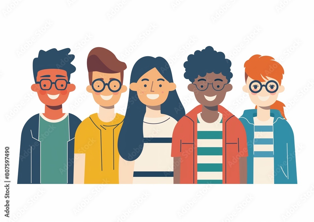 Naklejka premium Diverse Group of Young Adults Smiling Together Illustration
