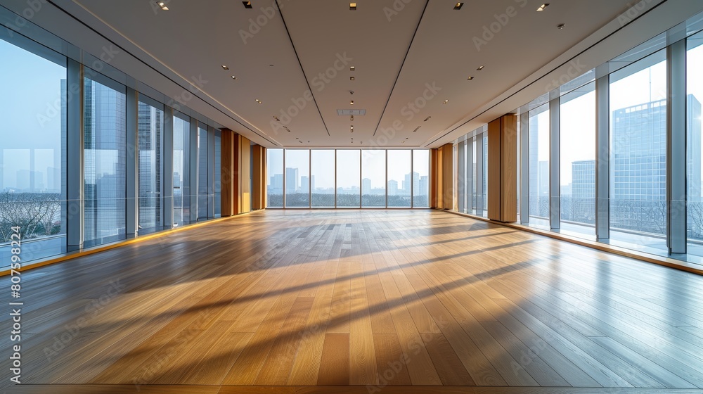 Modern Empty Room oversized windows, and open-concept design. office Modern Empty Room oversized windows, and open-concept design. office
