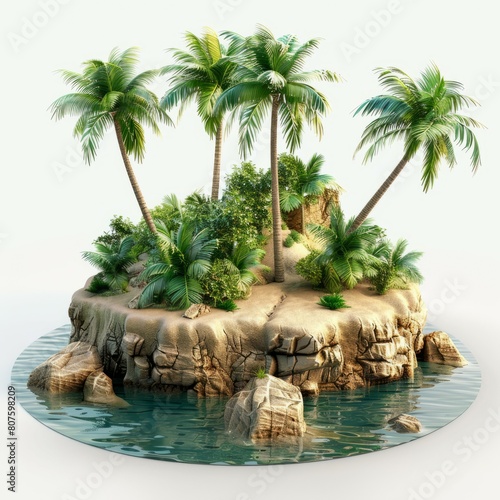 Tropical island 3D cartoon model. Generative AI technology.	
