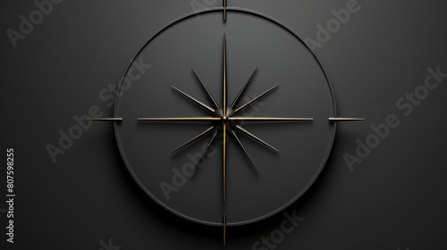 A gold and black compass with a black background