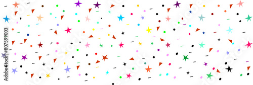 Hand drawn simple sprinkle seamless pattern with black confetti and stars on white background. Vector Illustration for holiday, party, birthday, invitation.vector