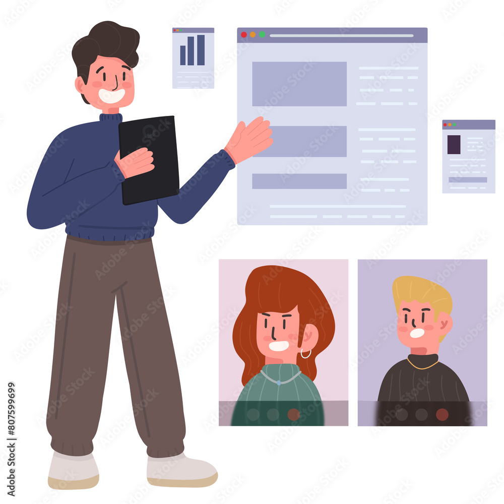 Man having a conference call with his business team online, virtual meeting of people Man having a conference call with his business team online, virtual meeting of people