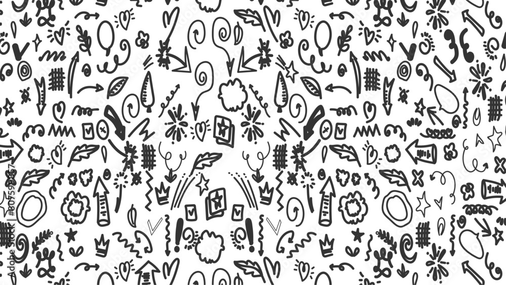 Doodle Swash Black Thin Line Set Include of Heart, Stroke, Circle and Arrow Sign. Vector illustration Doodle Swash Black Thin Line Set Include of Heart, Stroke, Circle and Arrow Sign. Vector illustration