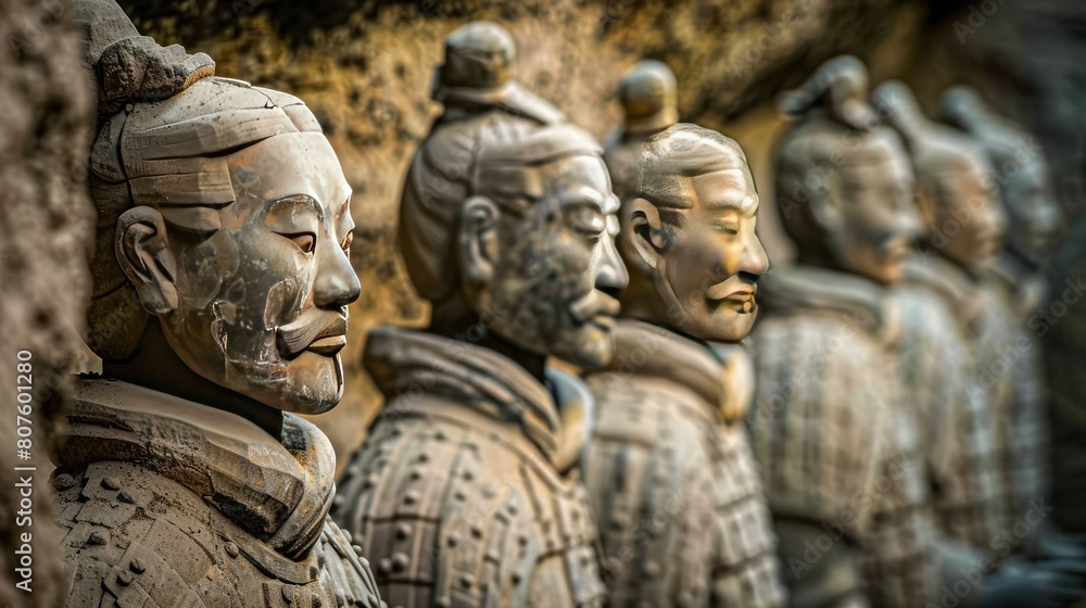 The Terracotta Army, the vast collection of life-sized terracotta warrior sculptures in China, standing guard in their underground tomb. The Terracotta Army, the vast collection of life-sized terracotta warrior sculptures in China, standing guard in their underground tomb.