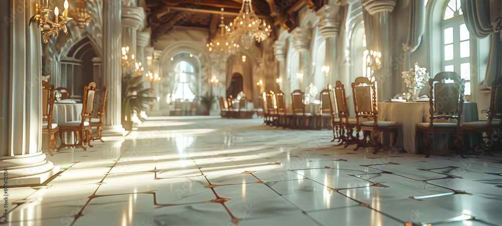 Obraz premium A warm fantasy banquet hall interior. Generative AI.
