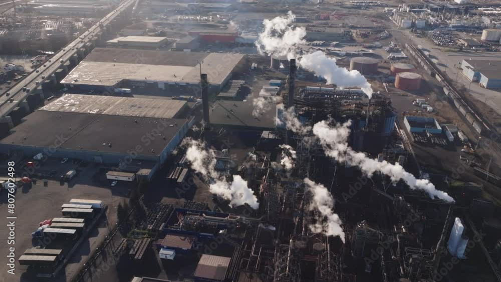 Industrial complex in hamilton with smokestacks, aerial view Industrial complex in hamilton with smokestacks, aerial view
