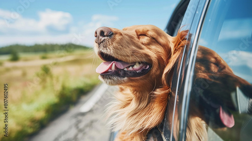 happy dog in window car