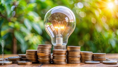 Creative Savings Strategy with Coins and Lightbulb: A visually striking image of a lightbulb filled with coins, symbolizing innovative ideas in savings and financial growth.
 photo