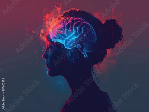 a woman's profile with a brain in the middle