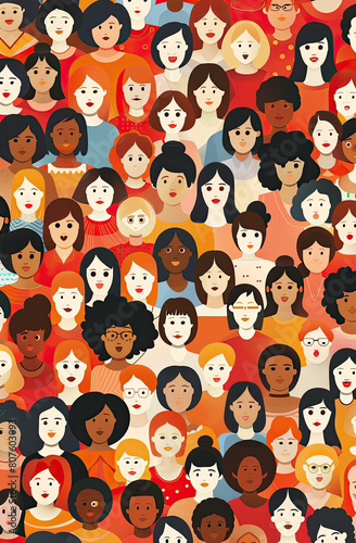 Female diverse faces of different ethnicity Vector seamless pattern with women of different nationalities and cultures Womens struggle for freedom, independence, equality