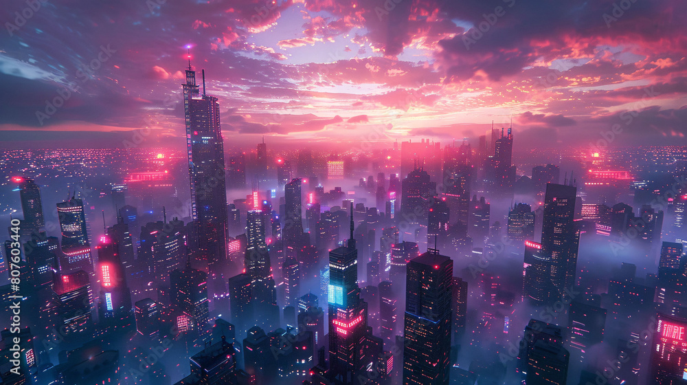 Cyberpunk style city, future city concept creative illustration Stock ...