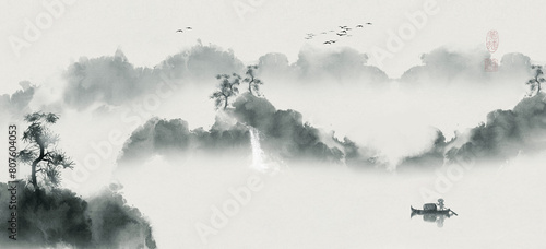 Background of Chinese style ink landscape painting with artistic conception
