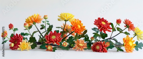 Chrysanthemum Flowers And Multi-Colored Buds And Blooms On A White Background Isolated  Background HD For Designer 