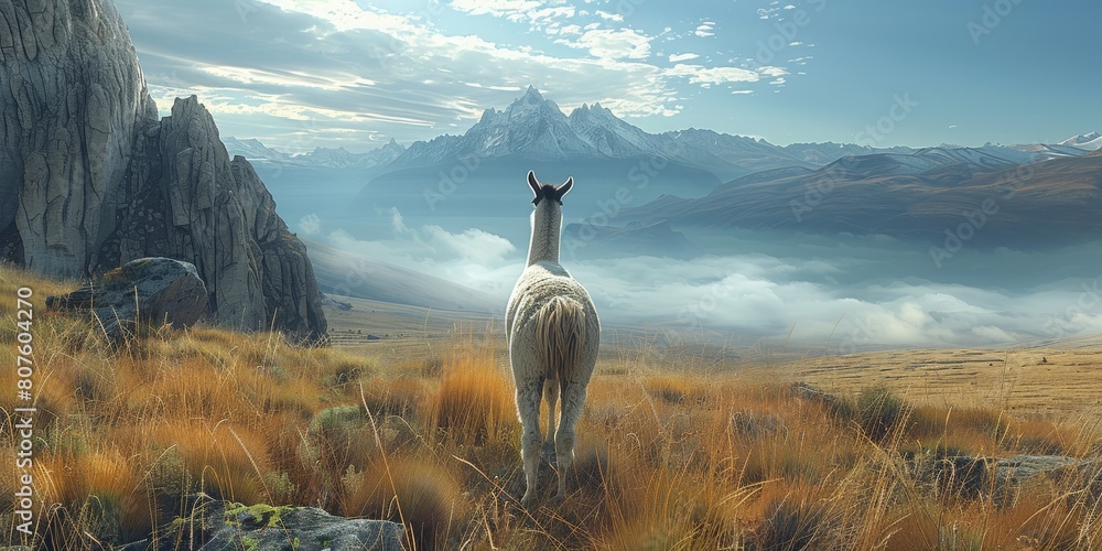 Fototapeta premium A llama in its natural environment. Generative AI.