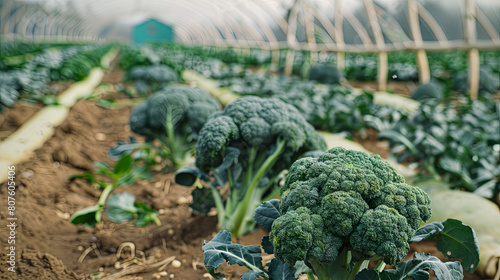 Wallpaper Mural Growing broccoli in a vegetable garden bed in a greenhouse Torontodigital.ca