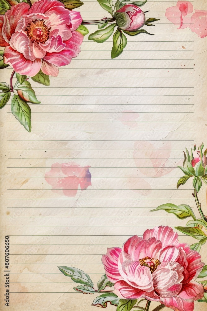 watercolor pink peony empty blank lined paper frame high quality digital junk journal watercolor pink peony empty blank lined paper frame high quality digital junk journal