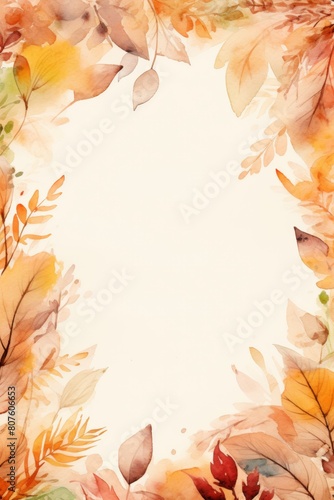 watercolor romantic autumn frame empty beige background 