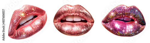 glitter lips, lipstick isolated on a transparent PNG background, white background , cut out, clipping path, Generative Ai photo