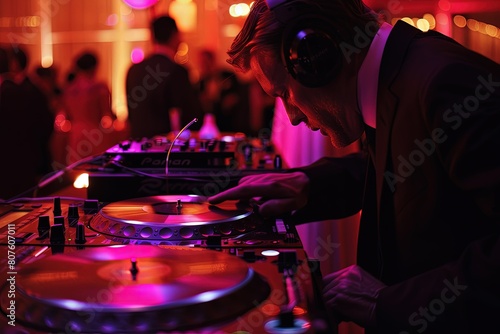a man in headphones is playing music on a turntable