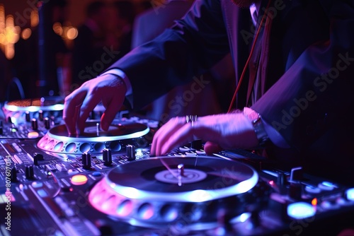 a dj mixing music in front of a crowd