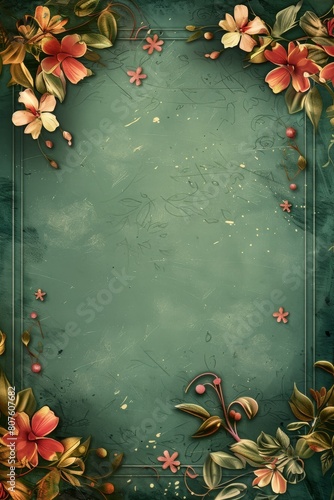 Green Background With Flowers and Leaves