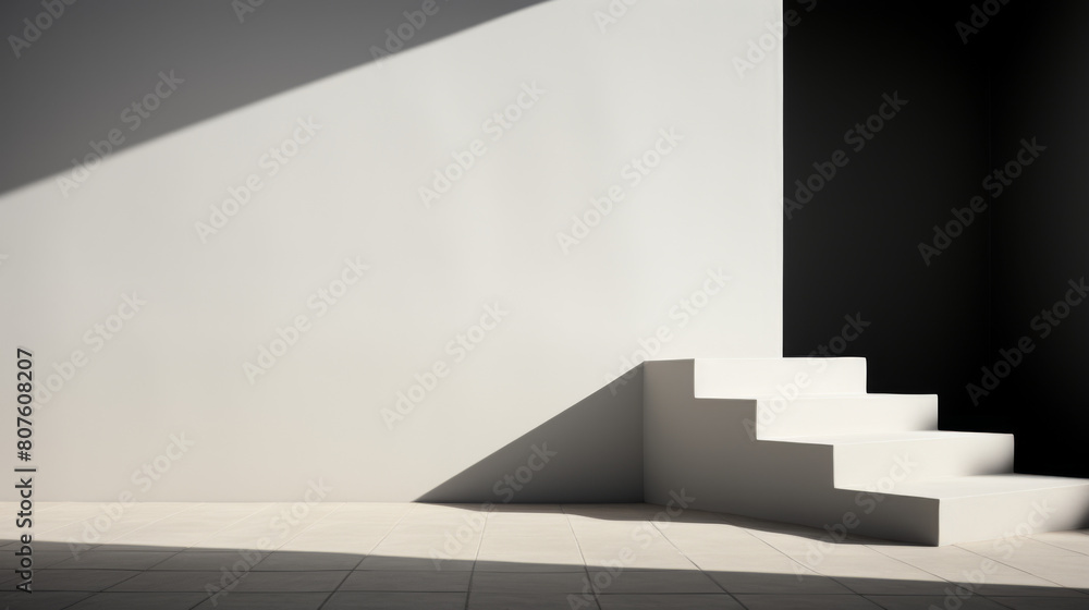 A white staircase is in front of a white wall A white staircase is in front of a white wall