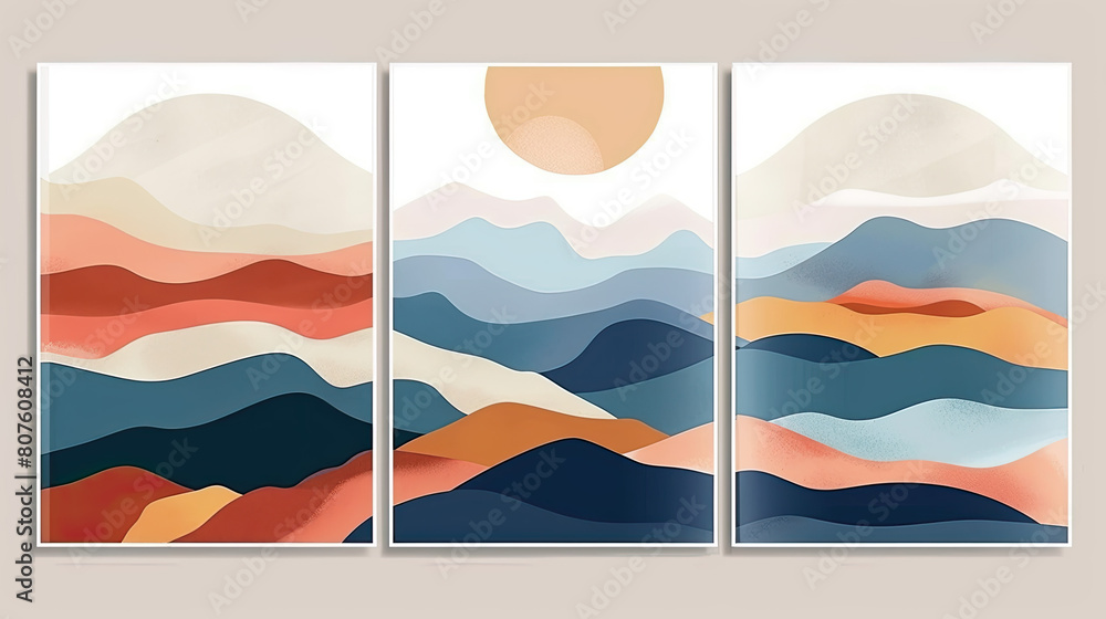 Set of abstract modern trendy posters Landscape 