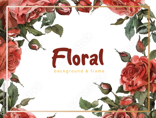 Rose floral border frame vector background