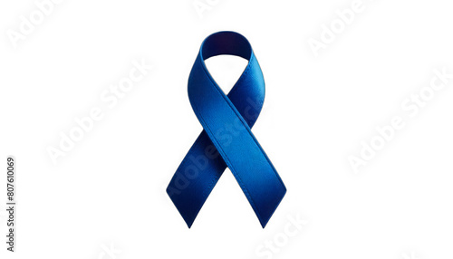 Bold blue ribbon on a white background, widely recognized as a symbol for colon cancer awareness and men’s health issues. photo