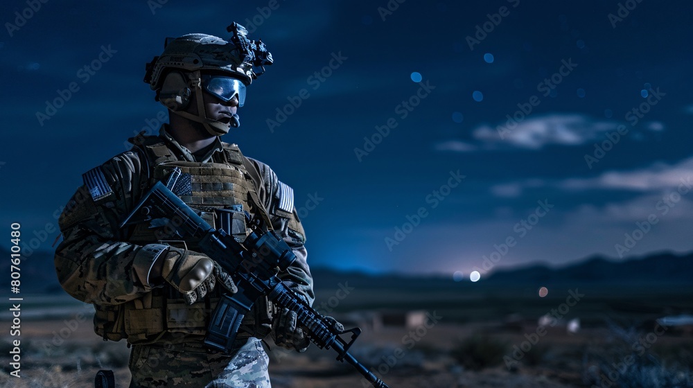 Fototapeta premium a soldier holding a gun