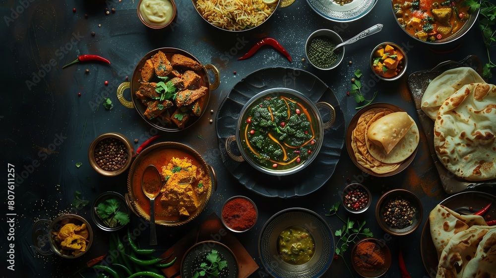 Top view
various foods on a black background Top view
various foods on a black background