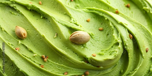 Pistachio flavor gelato - full frame background detail. Close up of a green surface texture of pistachio Ice cream