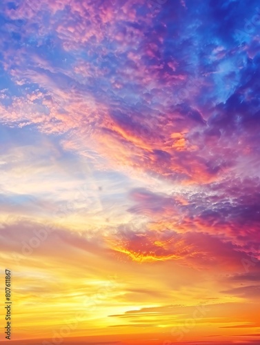 A vibrant sunset with colorful hues and clouds in the sky