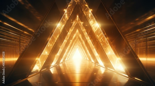 a futuristic triangle tunnel glowing with otherworldly light, 