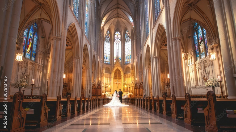 serene wedding ceremony unfolds in a grand cathedral, the priest's voice echoing through the vaulted nave as he unites the couple in holy matrimony. serene wedding ceremony unfolds in a grand cathedral, the priest's voice echoing through the vaulted nave as he unites the couple in holy matrimony.