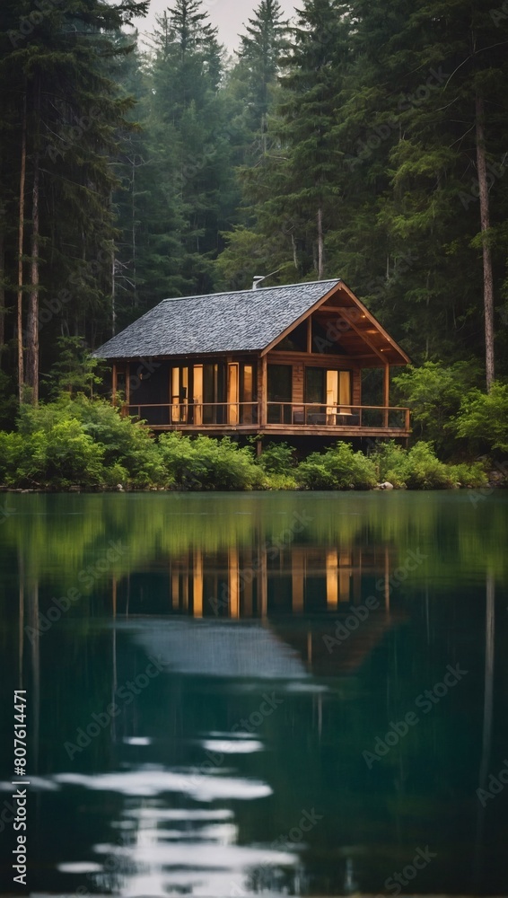 Lakeside Haven, Serene Wood Cabin Amidst Lush Forest and Tranquil Waters