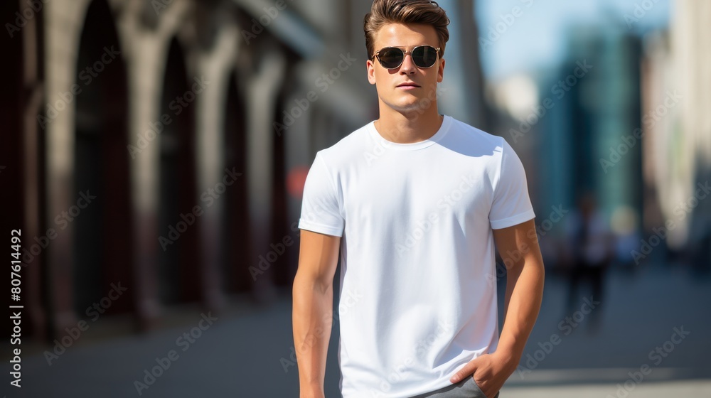 A model wearing the most popular style of white T-shirt, A model wearing the most popular style of white T-shirt,