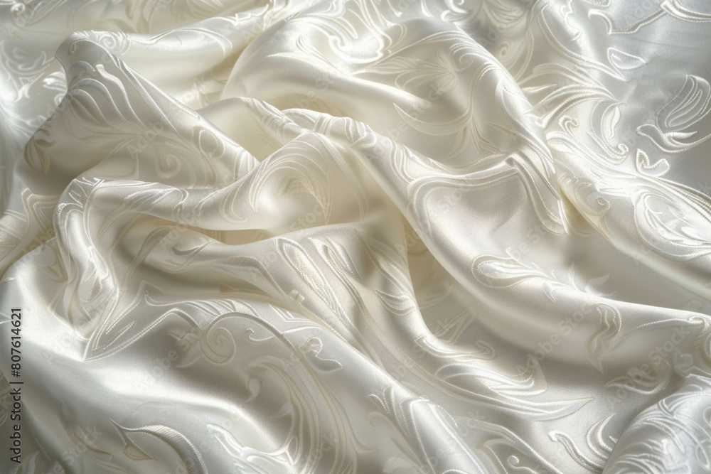 Realistic white silk pictures Printed with exquisite Thai patterns represents luxury Realistic white silk pictures Printed with exquisite Thai patterns represents luxury