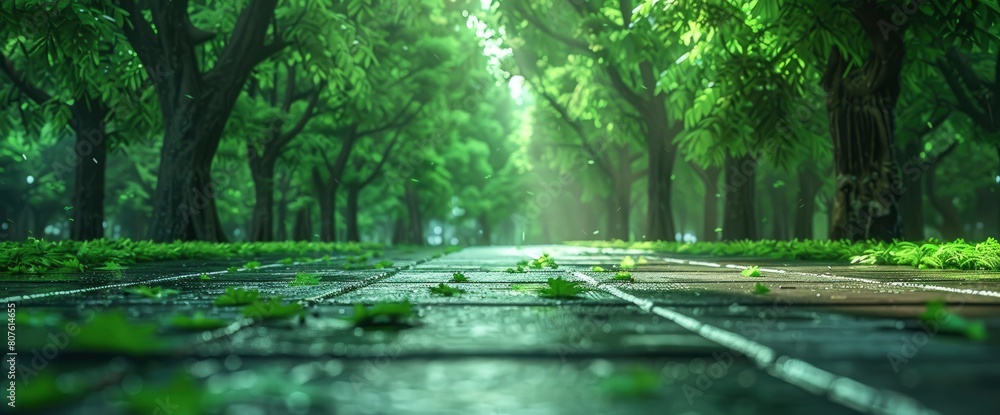 Obraz premium Find Solace In The Tranquility Of An Empty Square Floor Amidst The Green Forest In The City Park, Background HD For Designer 
