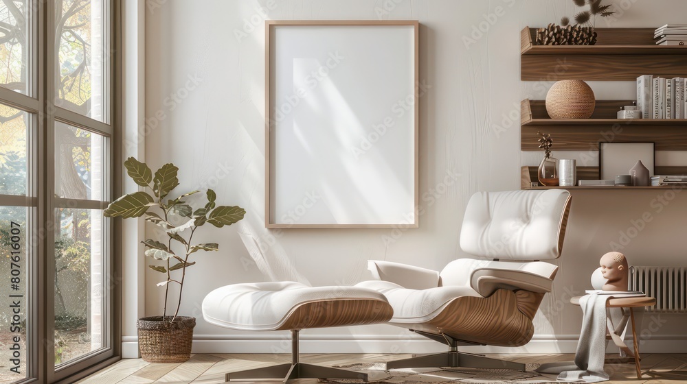 Blank Horizontal Poster Frame Mockup in Modern Scandinavian Living Room