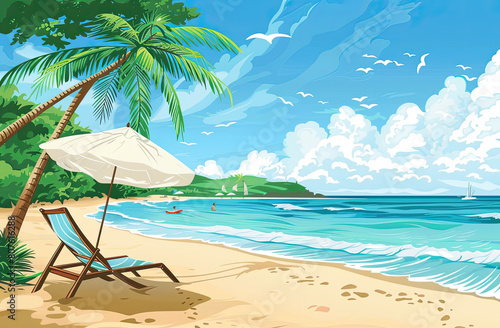 Vector illustration of summer beach landscape
