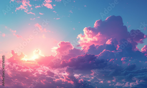 Vibrant and dramatic sunset with clouds illuminating in fiery hues. Generate AI