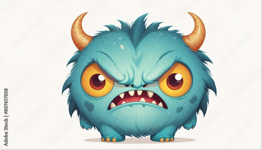cute angry monster on plain white background from Generative AI