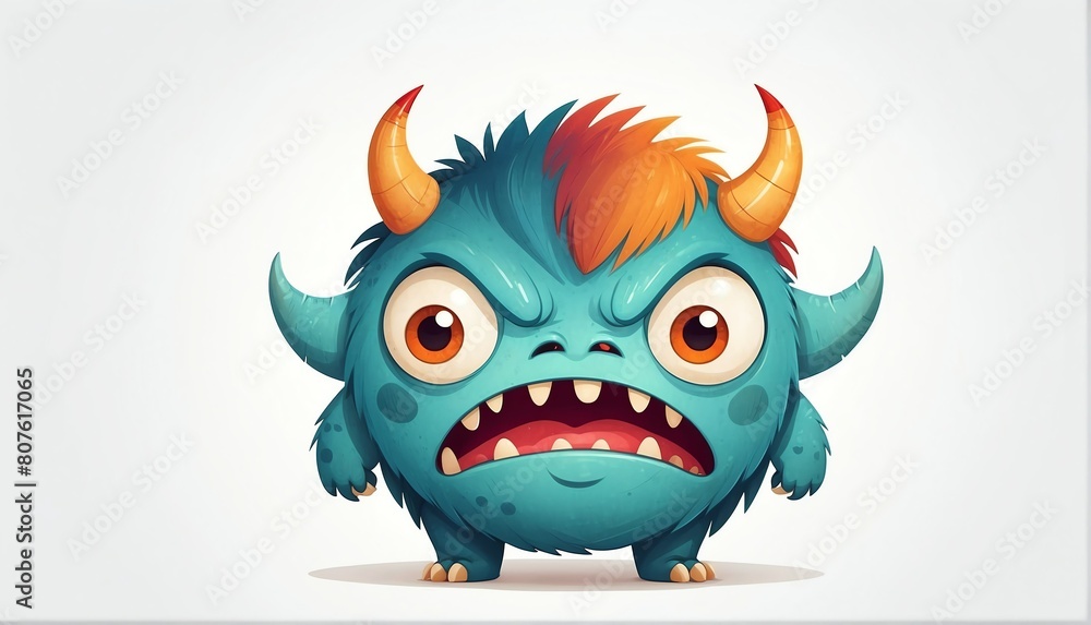 cute angry monster on plain white background from Generative AI