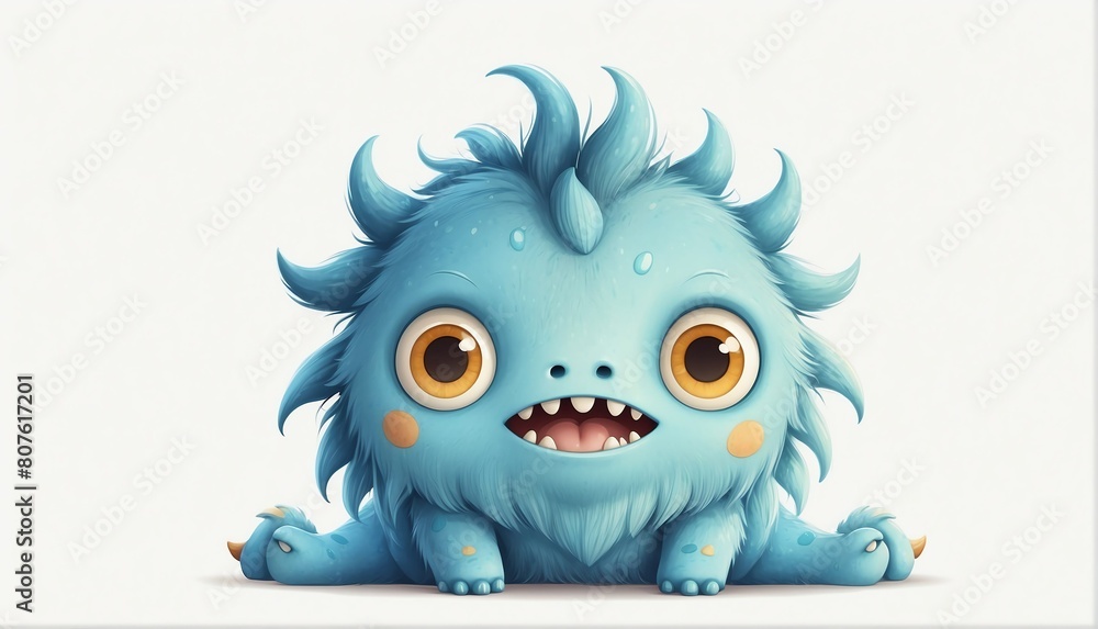 cute blue monster on plain white background from Generative AI